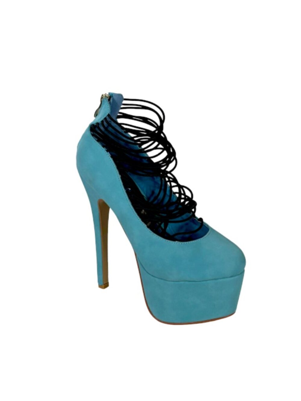 Pazzle Misty Women Sea Green Pu Platform Stiletto Heels Stretch Strap Pump